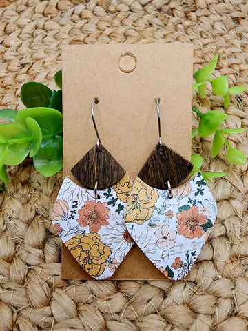 Muted floral fall wood earrings