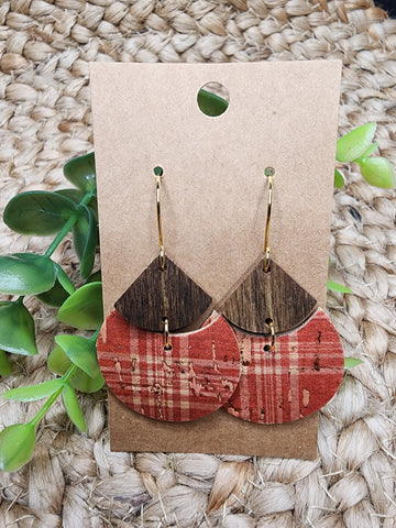Red plaid wood earrings