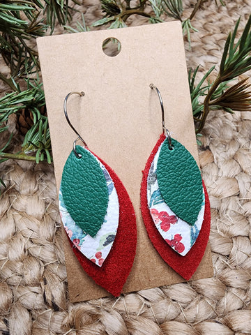 Christmas berry triple layer earrings