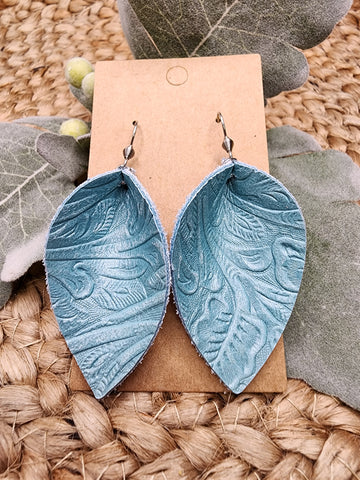 Robin egg blue pinched leather earrings