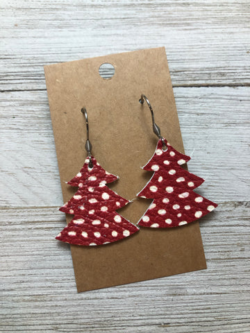 Red polka dot Christmas tree earrings