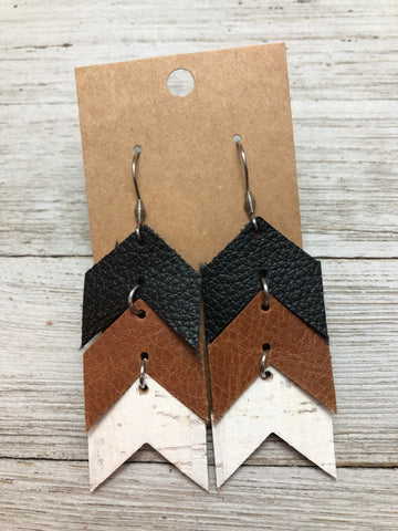 Neutrals chevron leather + cork earrings